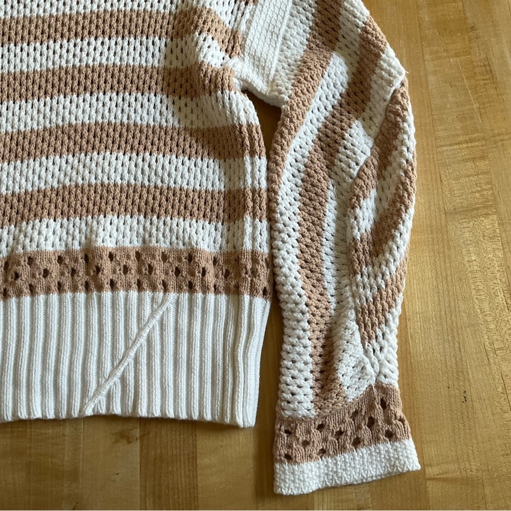 Elan Cozy Stripe Cotton Sweater XL Neutral Boho Chunky Knit Pullover - Picture 16 of 16